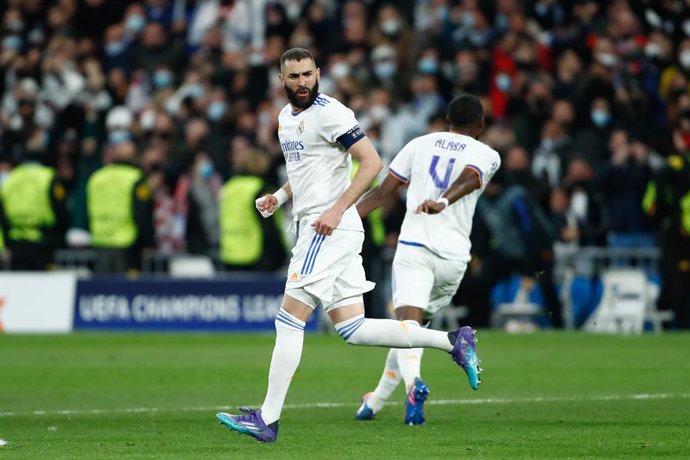 Karim Benzema of Real Madrid celebrates a goal during the UEFA Champions League, round of 16 - second leg, football match played between Real Madrid and Paris Saint Germain - PSG at Santiago Bernabeu stadium on March 09, 2022, in Madrid, Spain.