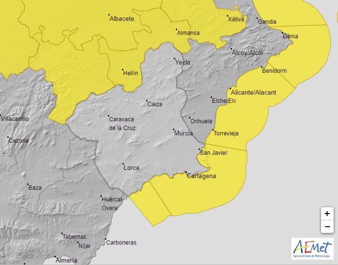 La AEMET amplía el aviso amarillo por vientos en el litoral de la Región de Murcia