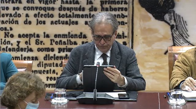 El ministro de Universidades, Joan Subirats, en la Comisión de Ciencia, Innovación y Universidades del Senado este lunes 14 de marzo de 2022