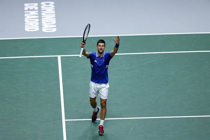 Archivo - Novak Djokovic of Serbia celebrates the victory during the Davis Cup Finals 2021, Semifinal 1, tennis match played between Croatia and Serbia at Madrid Arena pabilion on December 03, 2021, in Madrid, Spain.