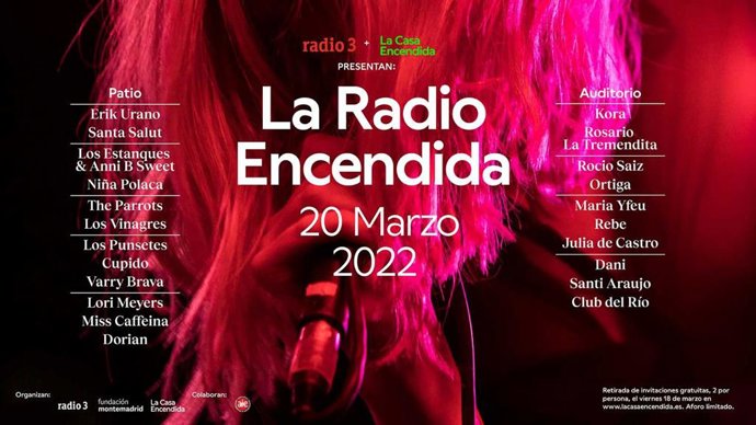 Erik Urano, Santa Salut, Dorian, Lori Meyers y Miss Caffeina, el 20 de marzo en La Radio Encendida de Madrid
