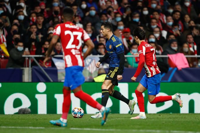 Cristiano Ronaldo of Manchester United and Joao Felix of Atletico de Madrid in action during the UEFA Champions League, round of 16, football match played between Atletico de Madrid and Manchester United on February 23, 2022, in Madrid, Spain.
