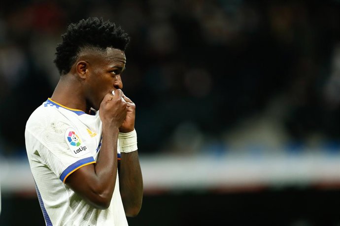 Vinicius Junior of Real Madrid celebrates a goal during the Spanish League, La Liga Santander, football match played between Real Madrid and Deportivo Alaves at Santiago Bernabeu stadium on February 19, 2022, in Madrid, Spain.