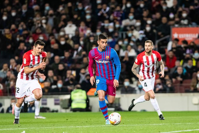 Ferran Torres of FC Barcelona in action during LaLiga football match played between FC Barcelona and Athletic Club at Camp Nou stadium on February 27, 2022, in Barcelona, Spain.
