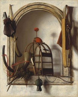 La obra 'Aparejos de cetrería en un nicho', hacia 1660-1670. Washington, National Gallery of Art. Patrons Permanent Fund