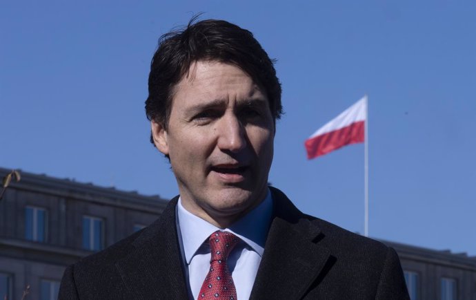 11 March 2022, Poland, Warsaw: Canadian Prime Minister Justin Trudeau holds a news conference during his visit to Warsaw. Photo: Adrian Wyld/Canadian Press via ZUMA Press/dpa