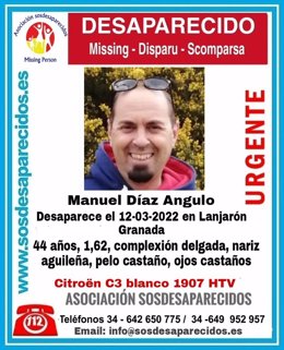 Cartel alertando de la desaparición de Manuel Díaz Angulo