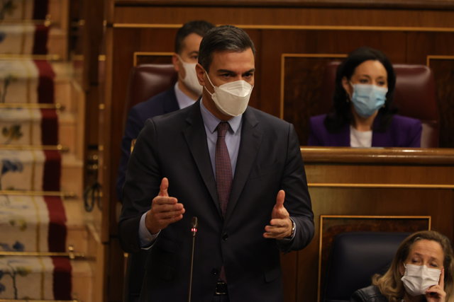 El presidente del Gobierno, Pedro Sánchez, interviene en una sesión plenaria, en el Congreso de los Diputados, a 16 de marzo de 2022, en Madrid (España). 