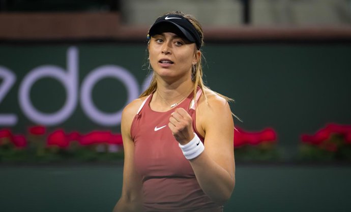 Paula Badosa of Spain in action during the third round of the 2022 BNP Paribas Open WTA 1000 tennis tournament against Sara Sorribes Tormo of Spain