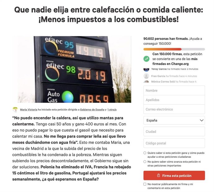 Petición de Change.Org por la reducción de los impuestos a los carburantes
