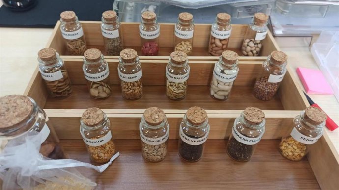 Frascos con cultivos y semillas de Baleares.