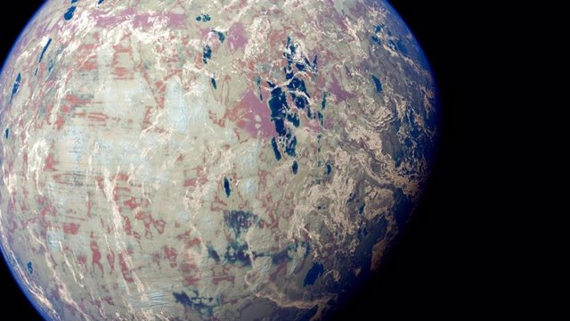 Con un catálogo de colores basado en los microbios de la Tierra, los astrónomos pueden comenzar a descifrar el matiz de la vida en exoplanetas congelados distantes, como se muestra en esta representación artística.