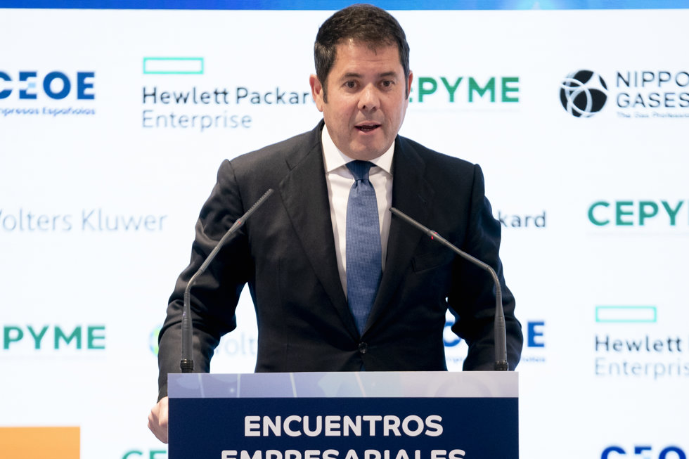 El presidente de Cepyme, Gerardo Cuerva, interviene en un encuentro empresarial , a 10 de marzo de 2022, en Madrid (España).