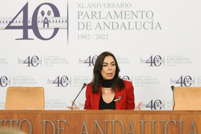 La portavoz de Cs en el Parlamento de Andalucía, Teresa Pardo, este miércoles en rueda de prensa.