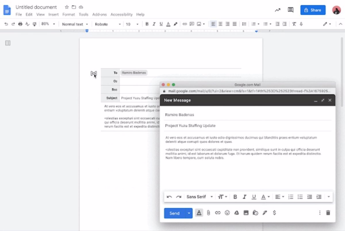 Google Docs introduces a draft to compose emails before sending them by Gmail