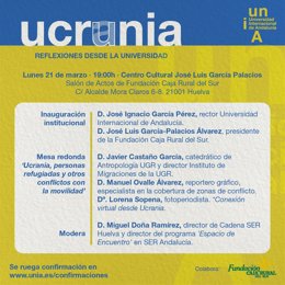 Cartel de la mesa redonda 'Ucrania, personas refugiadas y otros conflictos con la movilidad'.