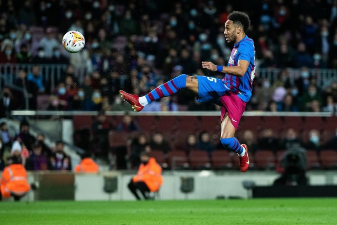 Pierre-Emerick Aubameyang of FC Barcelona in action during La Liga football match played between FC Barcelona and Osasuna at Camp Nou stadium on March 13, 2022, in Barcelona, Spain.