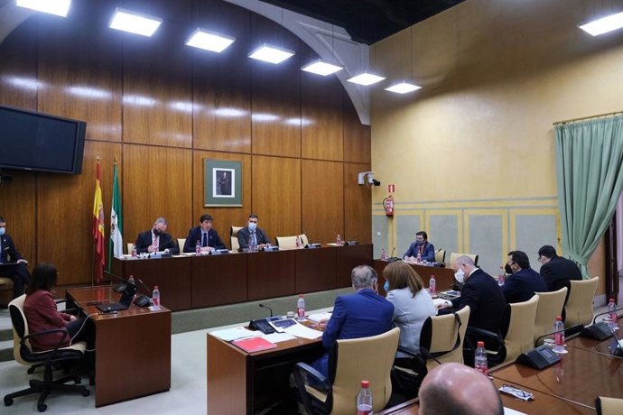 El vicepresidente de la Junta y consejero de Turismo, Regeneración, Justicia y Administración Local, Juan Marín, en la Comisión de Turismo, Regeneración, Justicia y Administración Local