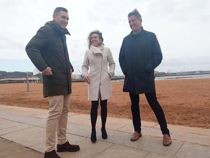 La portavoz de Ciudadanos en la Junta General del Principado de Asturias, Susana Fernández, el diputado Manuel Cifuentes y el concejal de Ciudadanos en el Ayuntamiento de Gijón, Rubén Pérez Carcedo, en Gijón