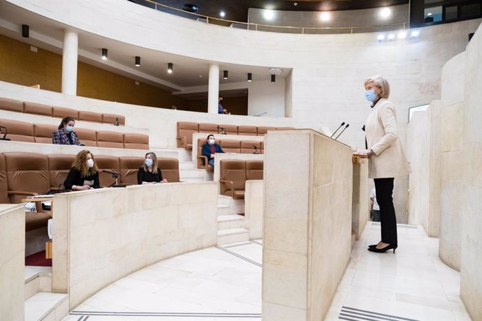 La consejera de Educación y Formación Profesional, Marina Lombo, en su comparecencia en el Parlamento de Cantabria