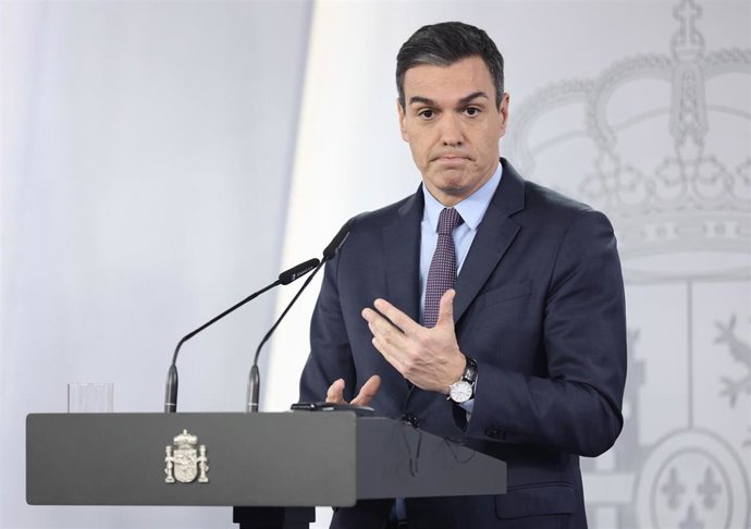 El presidente del Gobierno, Pedro Sánchez, comparece, después de su reunión con el primer ministro de la República de Croacia, en el Palacio de la Moncloa, a 16 de marzo de 2022, en Madrid (España). Después de este encuentro, Sánchez iniciará una gira p