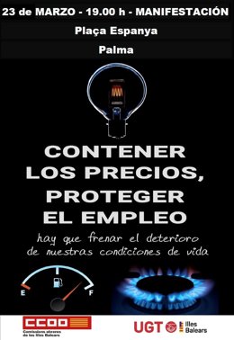 Cartel de la manifestación convocada el miércoles 23 de marzo en Plaza de España.