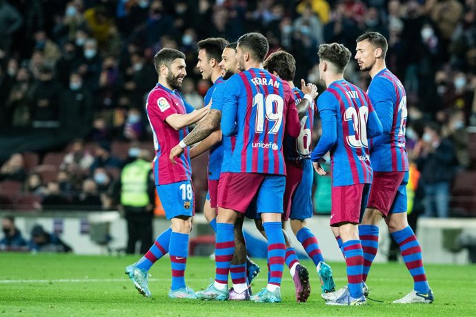 Riqui Puig of FC Barcelona celebrates a goal during La Liga football match played between FC Barcelona and Osasuna at Camp Nou stadium on March 13, 2022, in Barcelona, Spain.