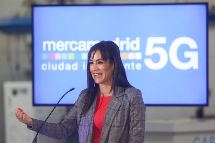 Archivo - La vicealcaldesa de Madrid, Begoña Villacís, interviene en el acto de encendido del primer nodo 5G en Mercamadrid