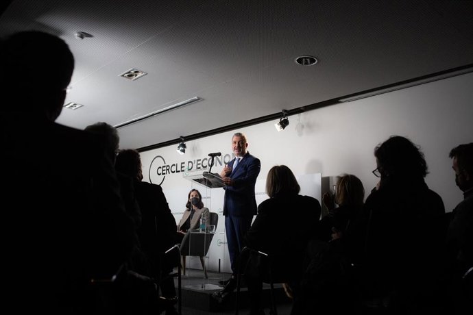El teniente de alcalde Jaume Collboni pronuncia la conferencia 'La ambición global de una ciudad de escala humana' en el Cercle dEconomia, a 18 de marzo de 2022.