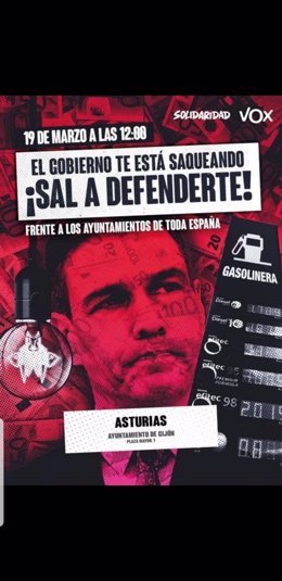 Cartel anunciador de la convocatoria de una concentración organizada por Vox y el sindicato Solidaridad en contra del Gobierno de Pedro Sánchez