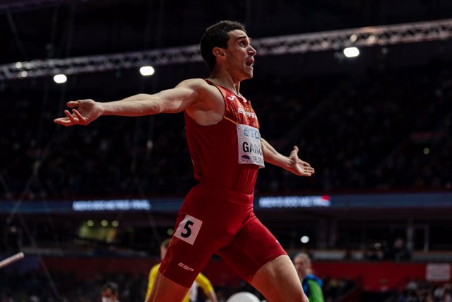 Mariano García, del Equipo Español, en la campeón del Mundo en la final de 800 metros lisos durante el Campeonato del Mundo de atletismo en pista cubierta, a 19 de marzo, 2022 en Belgrado, Serbia