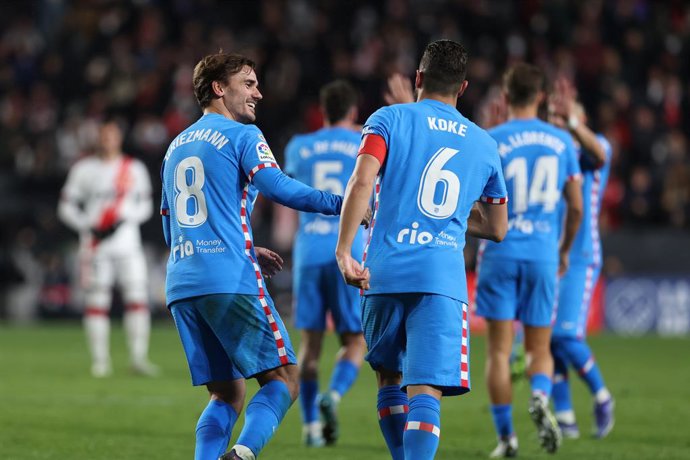 Jorge "Koke" Resurreccion of Atletico de Madrid celebrates a goal with teammates during the spanish league, La Liga Santander, football match played between Rayo Vallecano and Atletico de Madrid at Estadio de Vallecas on March 19, 2022, in Madrid, Spain.