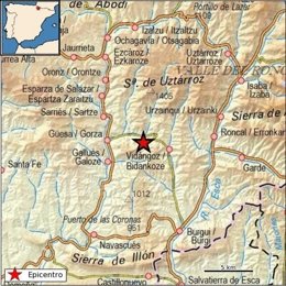 Ubicación del epicentro de terremoto registrado en Vidángoz