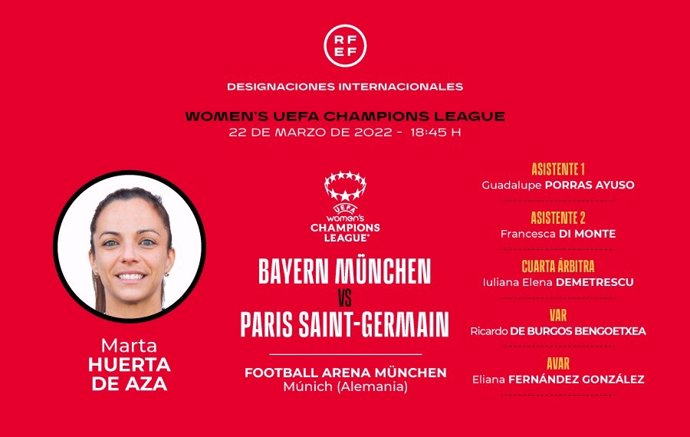 La española Marta Huerta arbitrará el Bayern-PSG de cuartos de la 'Champions' femenina