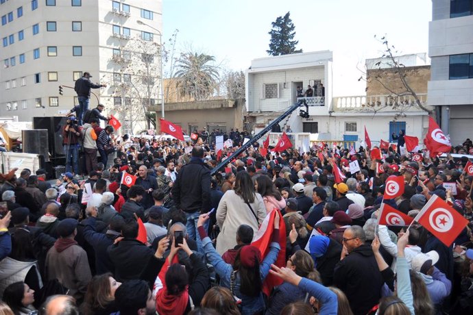 Imagen de archivo de protestas en Túnez, marzo de 2022