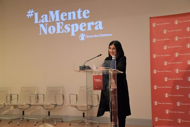 La ministra de Sanidad, Carolina Darias, en la inauguración de 'La mente no espera: la salud mental en la infancia y la adolescencia', organizado por Save the Children y celebrado en la Casa Árabe. En Madrid (España), a 21 de marzo de 2022.