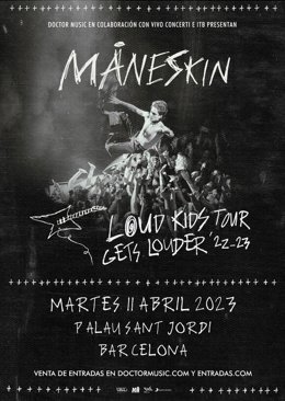 Cartel del concierto de Maneskin en el Palau Sant Jordi de Barcelona en 2023