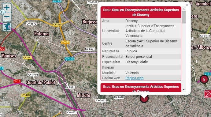 Un mapa interactivo muestra la oferta de grados en Enseñanzas Artísticas de la Comunitat Valenciana