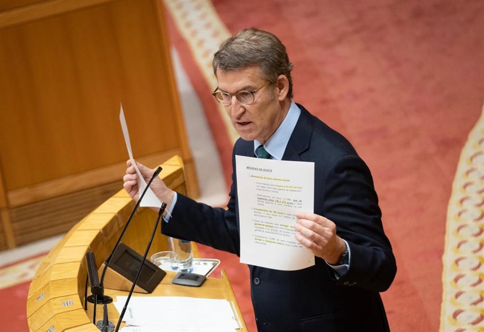El presidente de la Xunta, Alberto Núñez Feijóo, en el Parlamento de Galicia