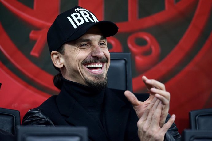 01 March 2022, Italy, Milan: AC Milan's Zlatan Ibrahimovic reacts as he sists in the stands during the Italian Cup (Coppa Italia) Semi-final first leg soccer match between AC Milan and Inter Milan at San Siro Stadium. Photo: -/Spada/LaPresse via ZUMA Pr