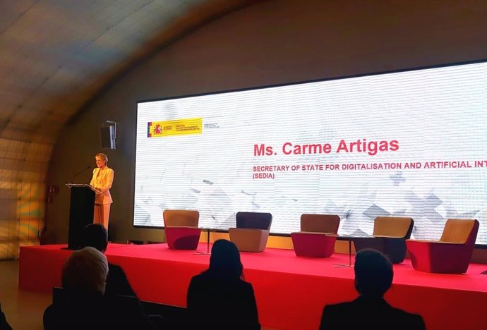 La secretaria de Estado de Digitalización e Inteligencia Artificail, Carme Artigas, en un evento celebrado este martes 22 de marzo en Madrid organizado por Swiss Business Hub Spain