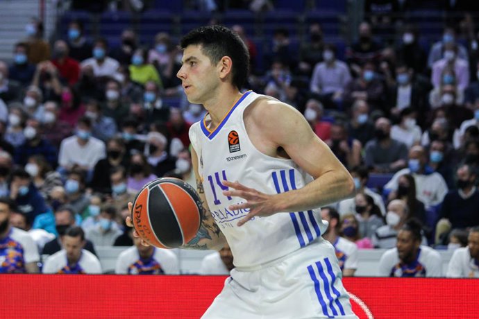 Gabriel Deck of Real Madrid in action during Turkish Airlines Euroleague basketball match between Real Madrid and Olimpia Milano at Wizink Center on March 10, 2022 in Madrid, Spain.