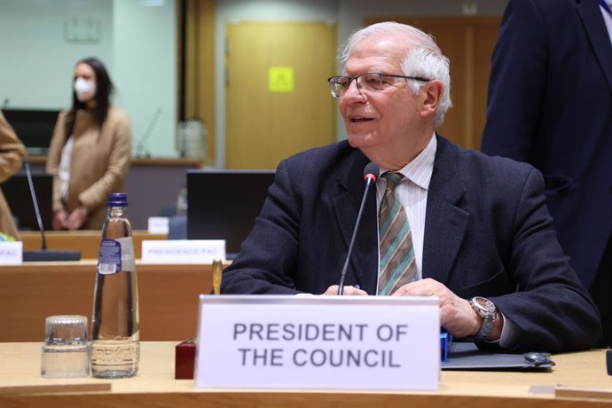 HANDOUT - 21 March 2022, Belgium, Brussels: Josep Borrell, High Representative of the European Union for Foreign Affairs and Security Policy, attends the EU Foreign Affairs Council meeting. Photo: Francois Lenoir/EU Council/dpa - ATTENTION: editorial us