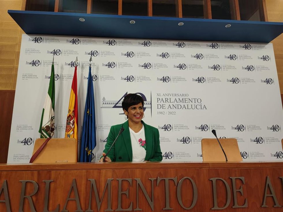 La portavoz de Adelante Andalucía, Teresa Rodríguez, en una foto de archivo en el Parlamento andaluz.