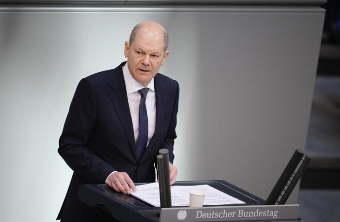 23 March 2022, Berlin: German Chancellor Olaf Scholz speaks during a plenary session in the German Bundestag organized to discuss the 2022 budget law and the federal financial plan for 2021-2025. Photo: Kay Nietfeld/dpa