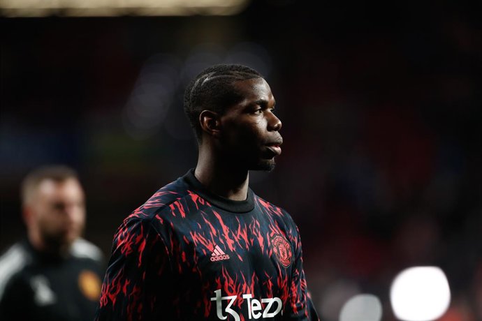 Paul Pogba of Manchester United looks on during the UEFA Champions League, round of 16, football match played between Atletico de Madrid and Manchester United on February 23, 2022, in Madrid, Spain.