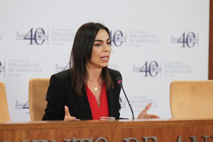 La portavoz parlamentaria de Ciudadanos (Cs) en Andalucía, Teresa Pardo, en rueda de prensa.