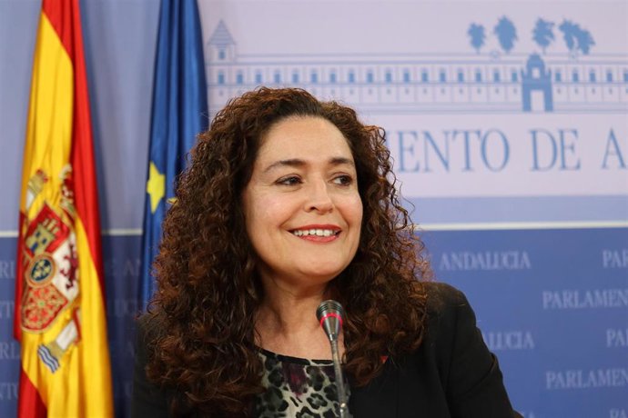 La portavoz de Unidas Podemos por Andalucía en el Parlamento de Andalucía, Inmaculada Nieto, este miércoles en rueda de prensa.