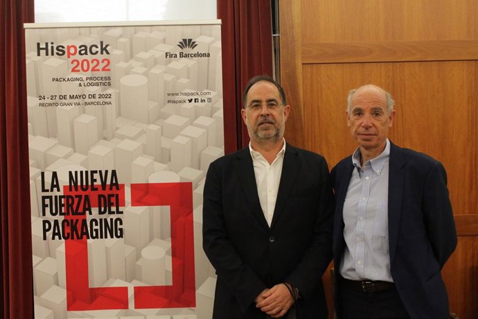 El president d'Hispack 2022, Jordi Bernabeu, i el director del saló, Xavier Pascual
