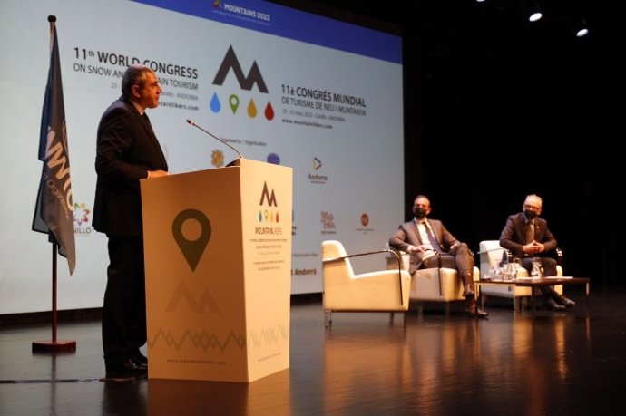 El secretari general de l'Organització Mundial del Turisme (OMT), Zurab Pololikashvili, en la primera jornada del Congrés Mundial de Turisme de Neu i Muntanya a Andorra